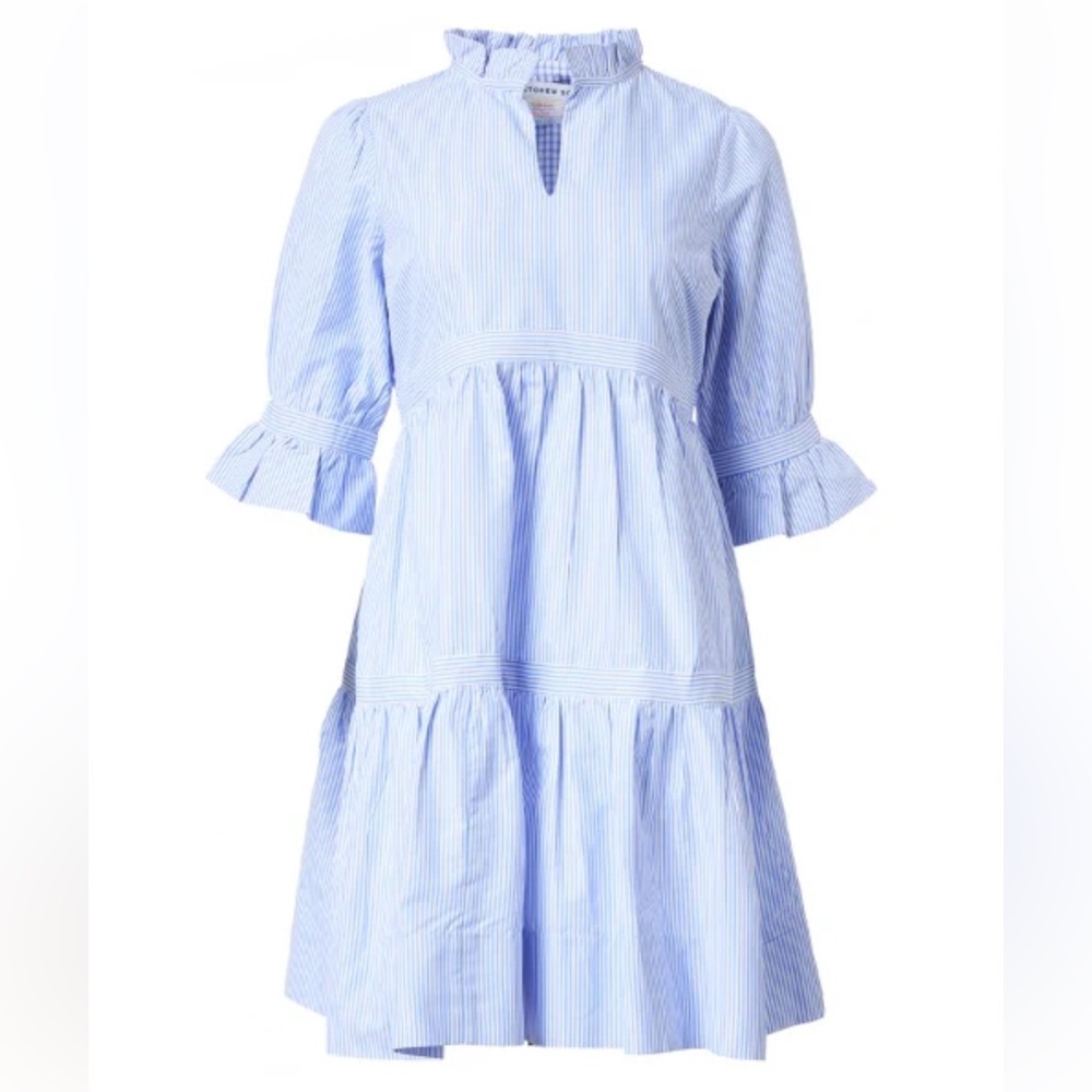 ✨Gretchen Scott Designs✨ Light Blue Striped Tiered Shirt Dress - Picture 8 of 15